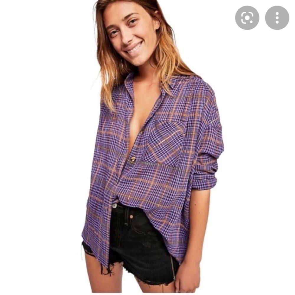 Free people purple button down metallic thread flannel